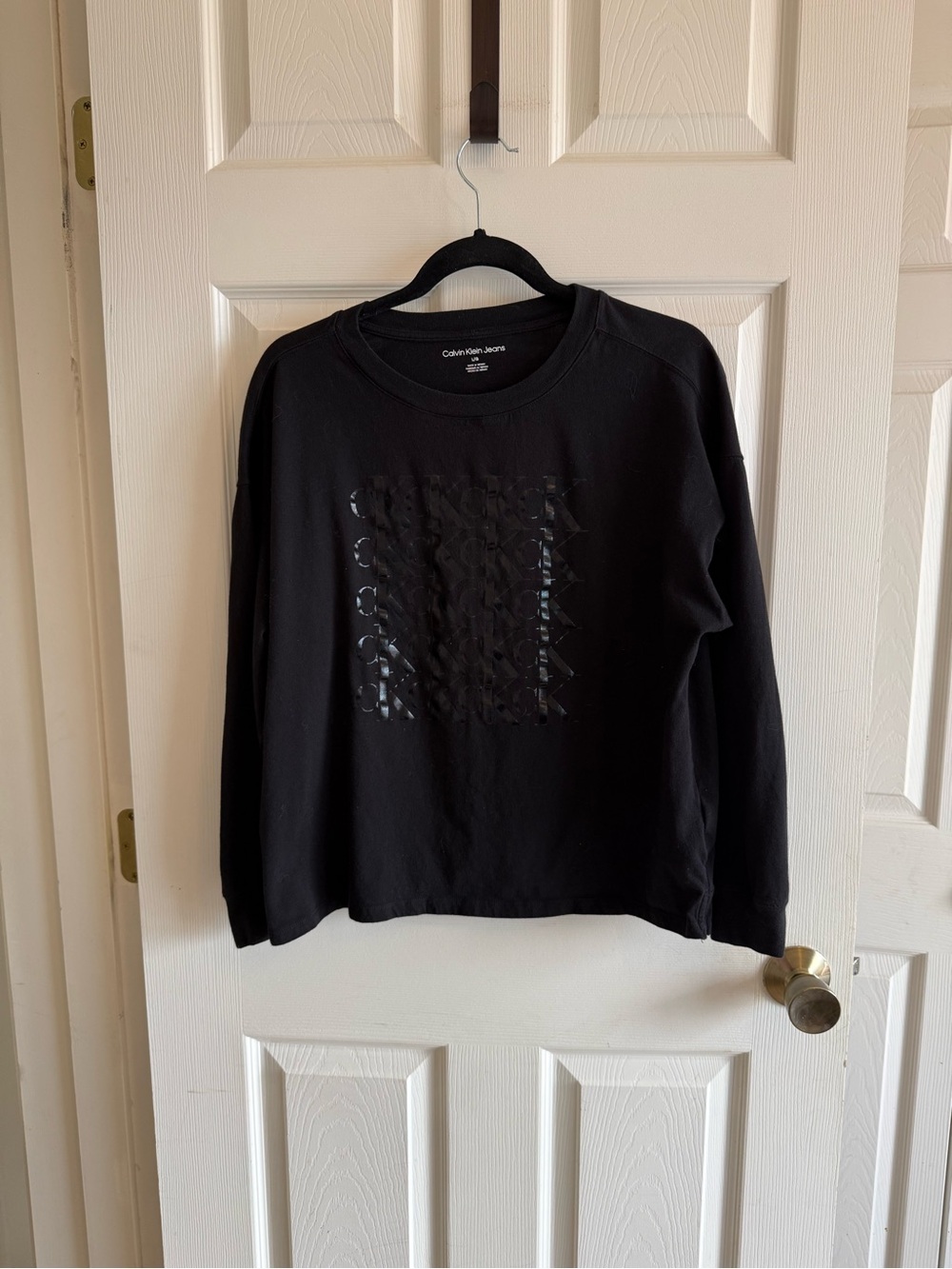 Calvin Klein Jeans Black Crewneck Shirt with Glossy Geometric Front